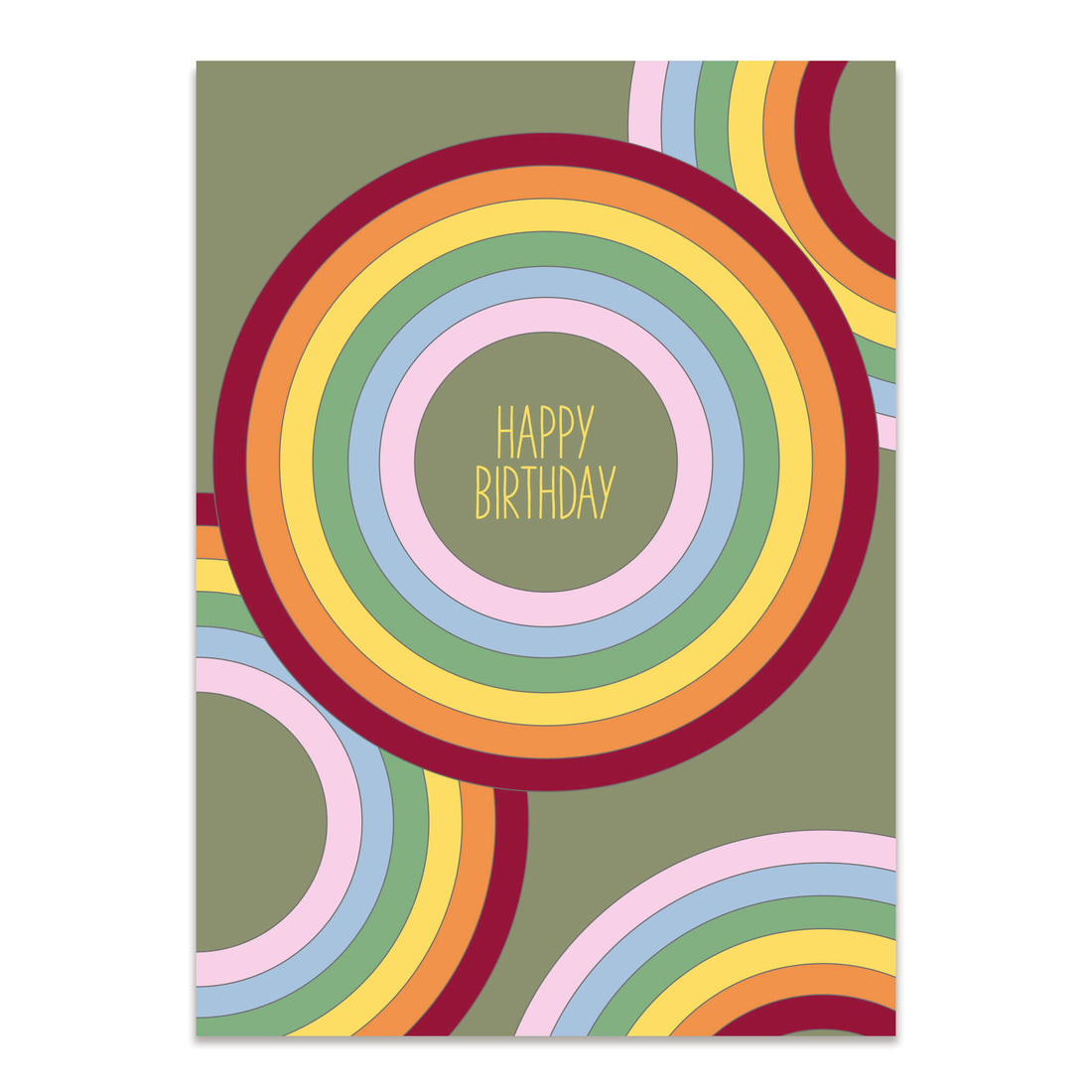 Postkarte Regenbogen "Happy Birthday" in olivgrün aus 100% Recyclingpapier von My Pretty Circus | PC-RAI1902-OL
