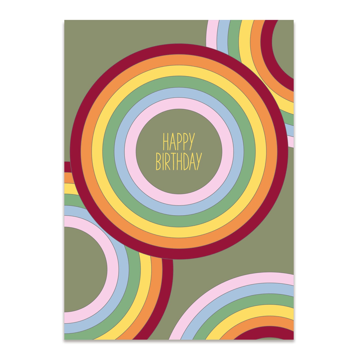 Postkarte Regenbogen &quot;Happy Birthday&quot; in olivgrün aus 100% Recyclingpapier von My Pretty Circus | PC-RAI1902-OL