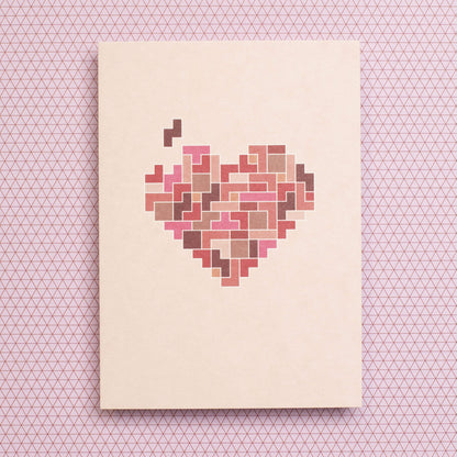 Postkarte Herz Puzzle – stabile Karte aus Holzschliffpappe in rosa und rot von My Pretty Circus | PC-TET2201-RE