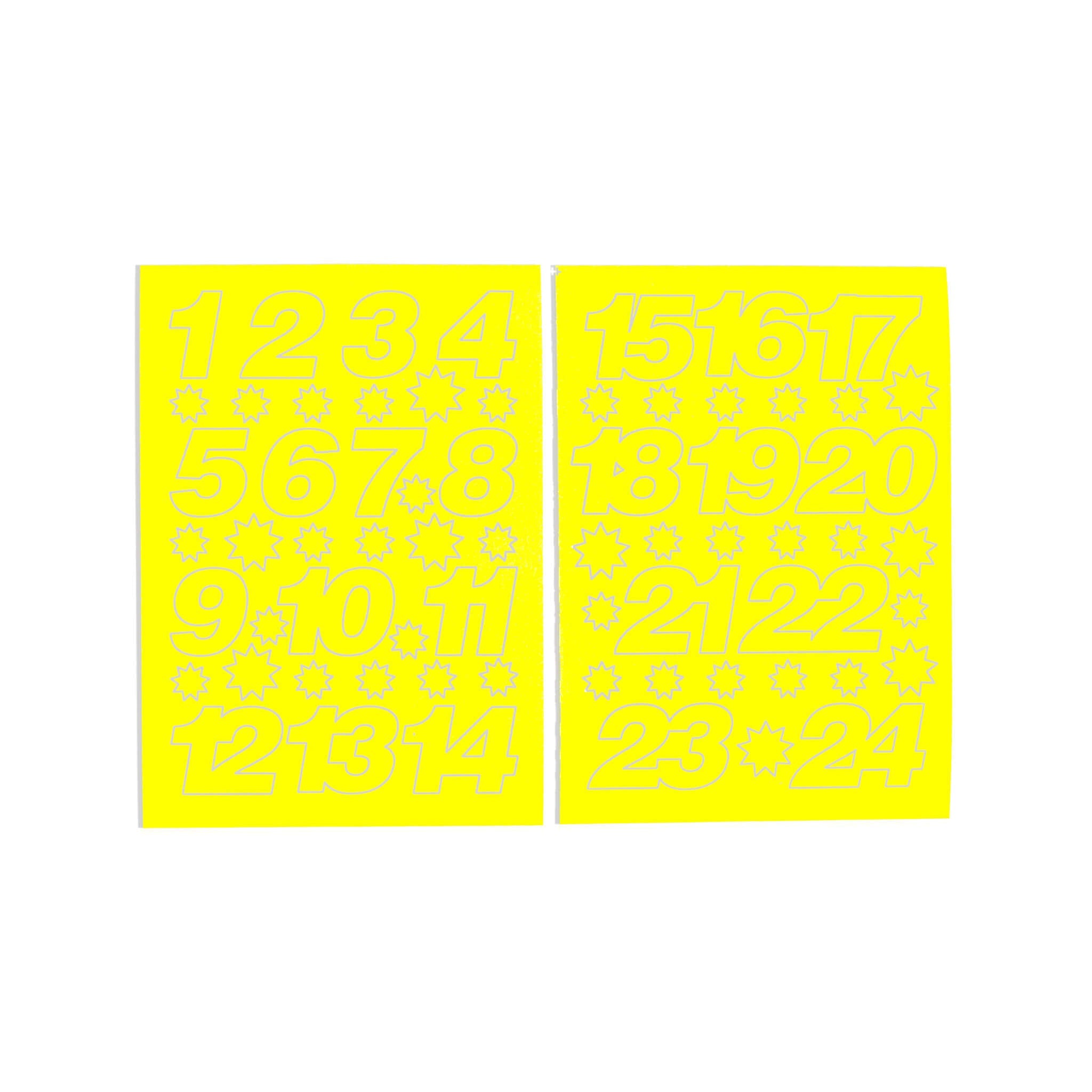 Adventskalender Zahlen Sticker in Neon Gelb - 2 DIN A6 Bogen Aufkleber aus Haftpapier von My Pretty Circus | ST-ADV2101-NY