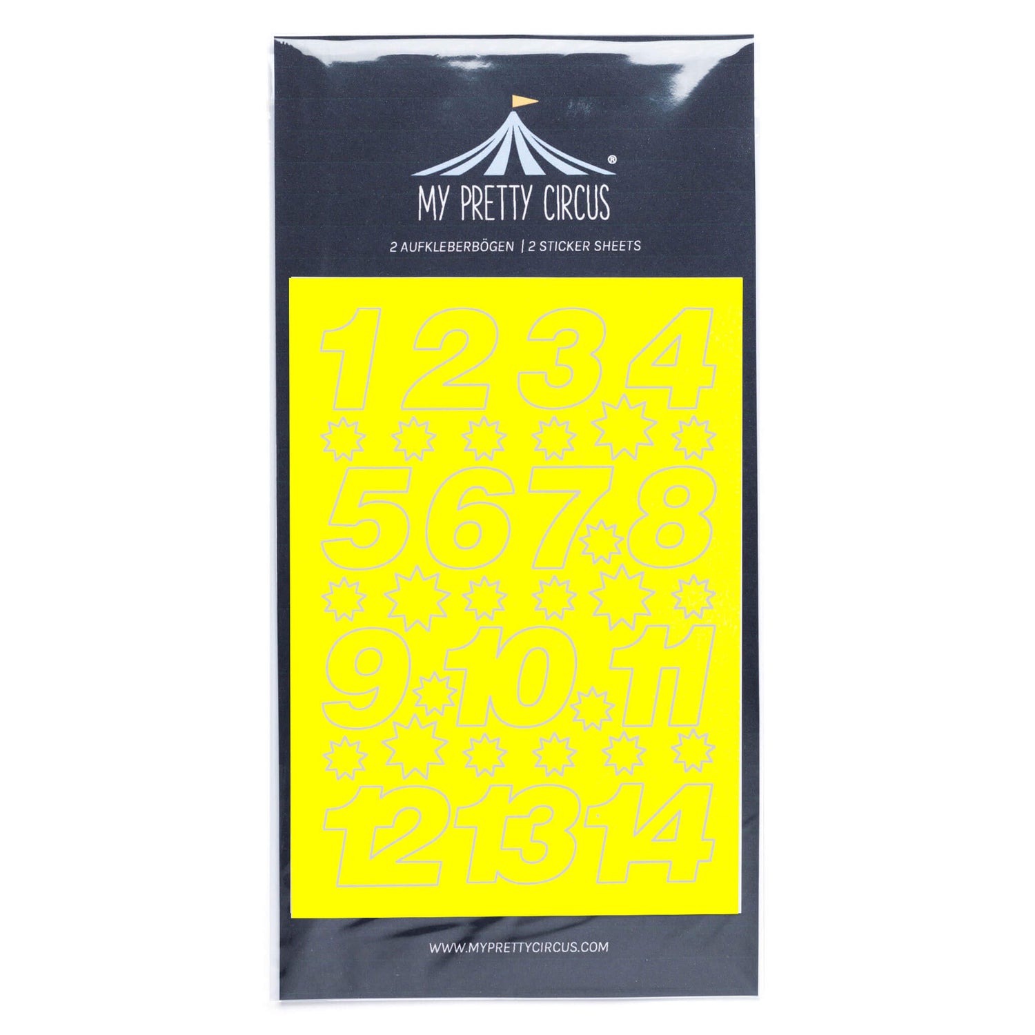 Adventskalender Zahlen Sticker in Neon Gelb - 2 DIN A6 Bogen Aufkleber aus Haftpapier von My Pretty Circus | ST-ADV2101-NY