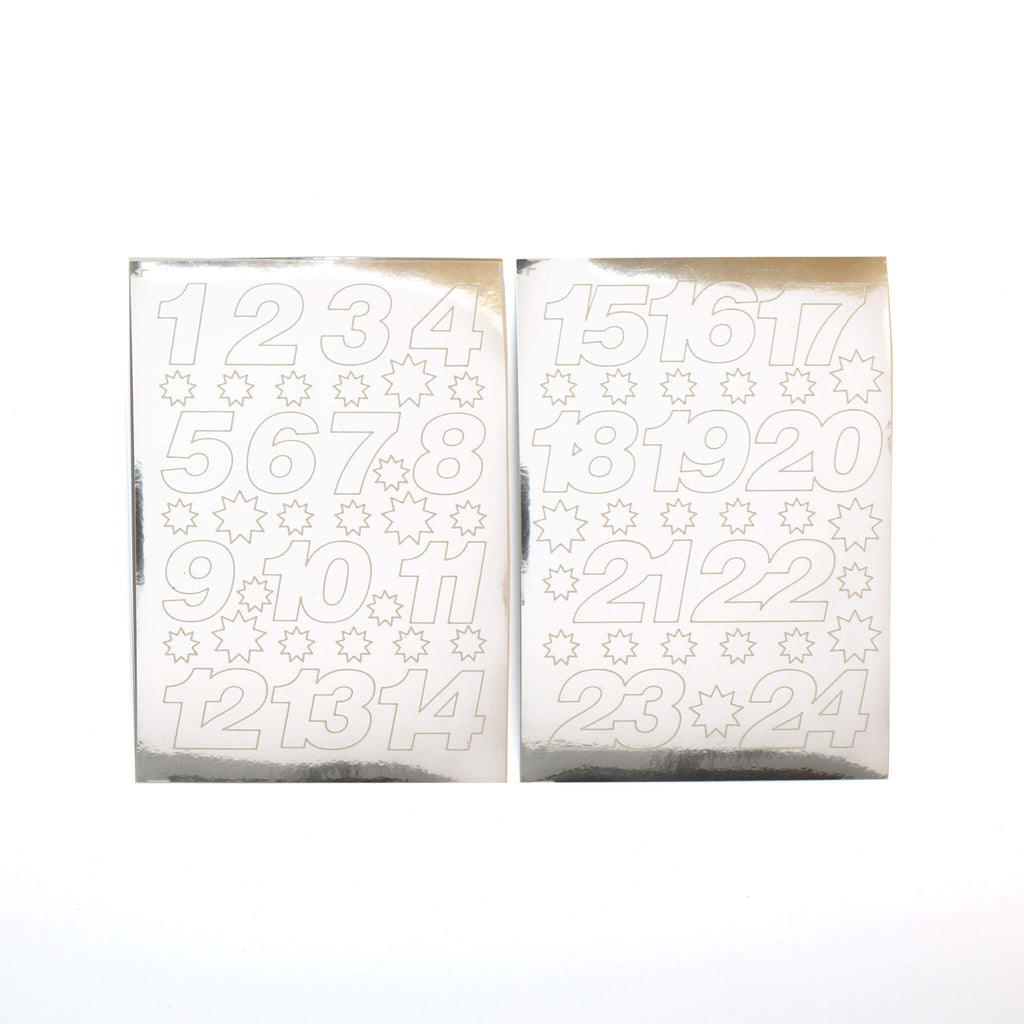 Adventskalender Zahlen Sticker in Silber 2 DIN A6 Bogen Aufkleber aus Haftfolie von My Pretty Circus | ST-ADV2105-SI