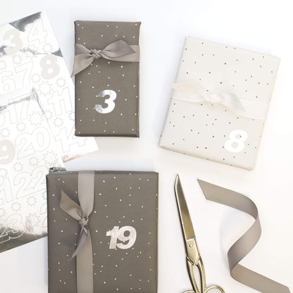 Adventskalender Zahlen Sticker in Silber 2 DIN A6 Bogen Aufkleber aus Haftfolie von My Pretty Circus | ST-ADV2105-SI