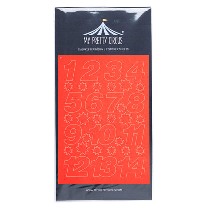 Adventskalender Zahlen Sticker in Rot - 2 DIN A6 Bogen Aufkleber aus Haftpapier von My Pretty Circus | ST-ADV2107-RE
