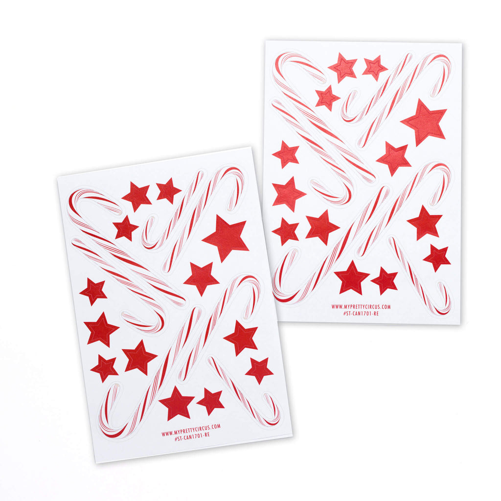 Sticker Candy Canes rot #14 - 2 DIN A6 Bogen Aufkleber aus Haftpapier von My Pretty Circus | ST-CAN1701-RE