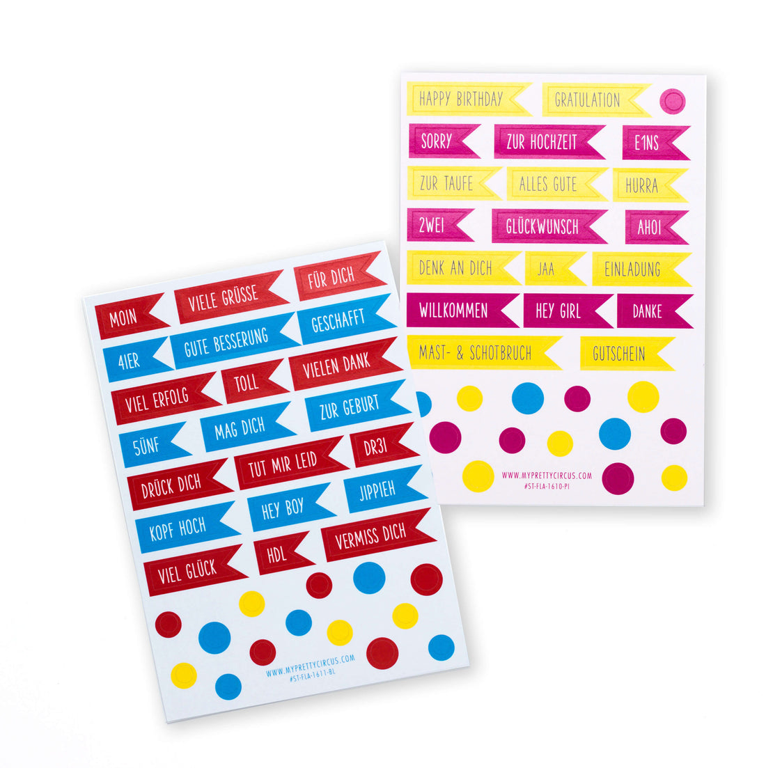 Sticker Fähnchen &quot;Moin&quot; in Rot Blau Gelb Pink - 2 DIN A6 Bogen Aufkleber aus Haftpapier von My Pretty Circus | ST-FLA-1611-BL