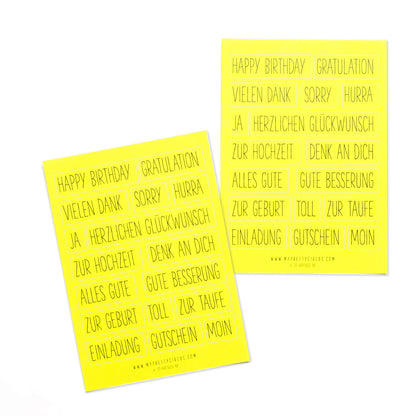 Sticker &quot;Gratulation&quot; eckig neongelb 