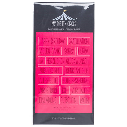 Sticker &quot;Gratulation&quot; eckig neonpink 