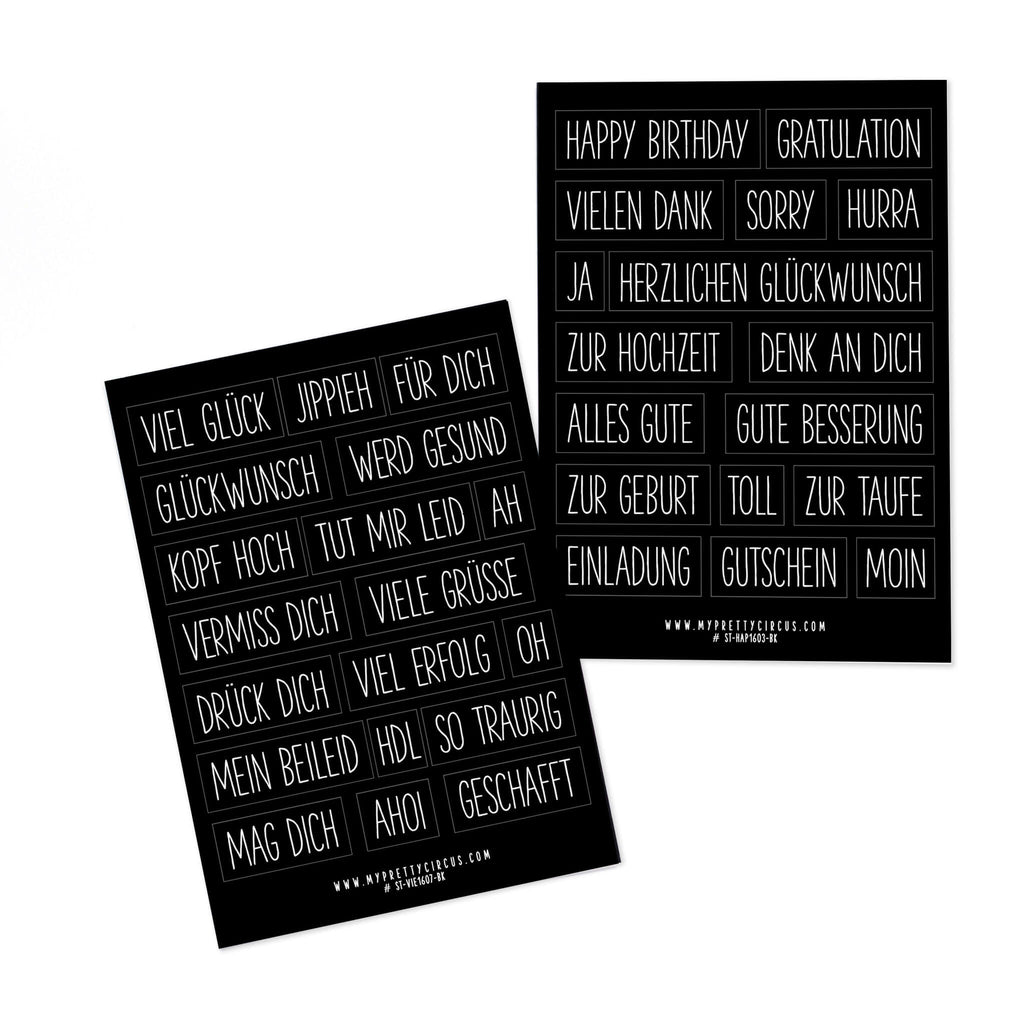 Sticker "Hurra" eckig schwarz #3 auf deutsch - 2 DIN A6 Bogen Aufkleber aus Haftpapier von My Pretty Circus | ST-VIE1607-BK