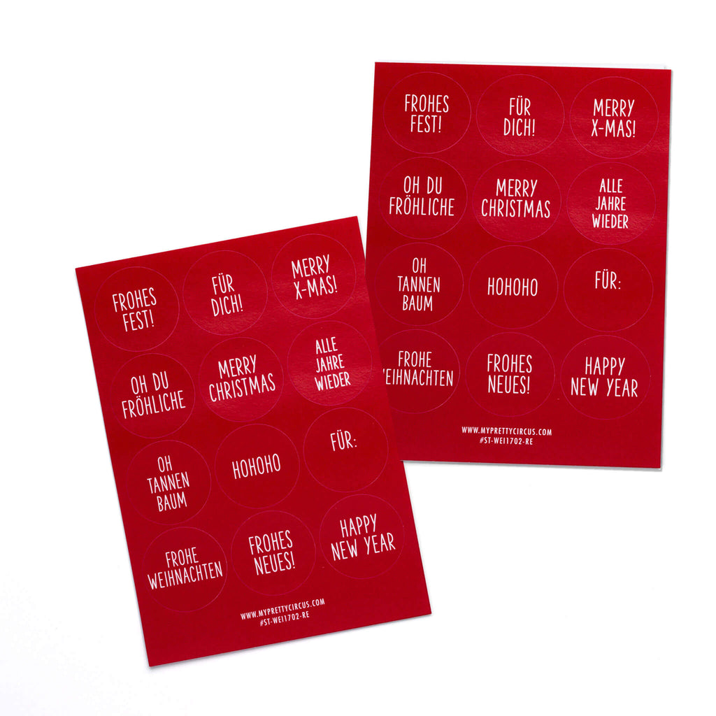 Sticker "Frohes Fest" rund rot #5 - 2 DIN A6 Bogen Aufkleber aus Haftpapier von My Pretty Circus | ST-WEI1703-WH