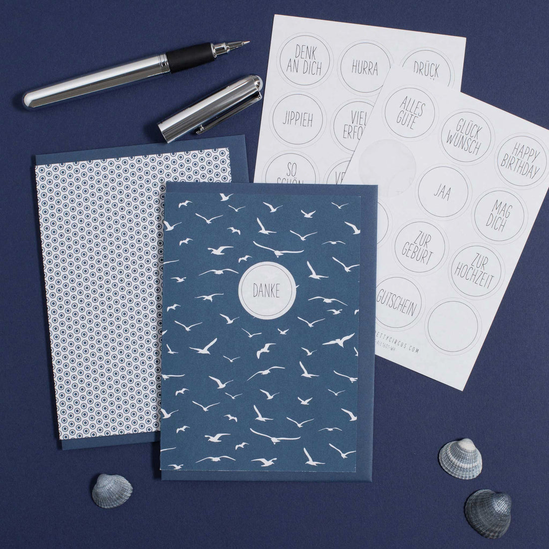 Mix & Match Kartenset "Moewen und Punkte" - blau - deutsch - MyPrettyCircus - M4-BIR1708-PT