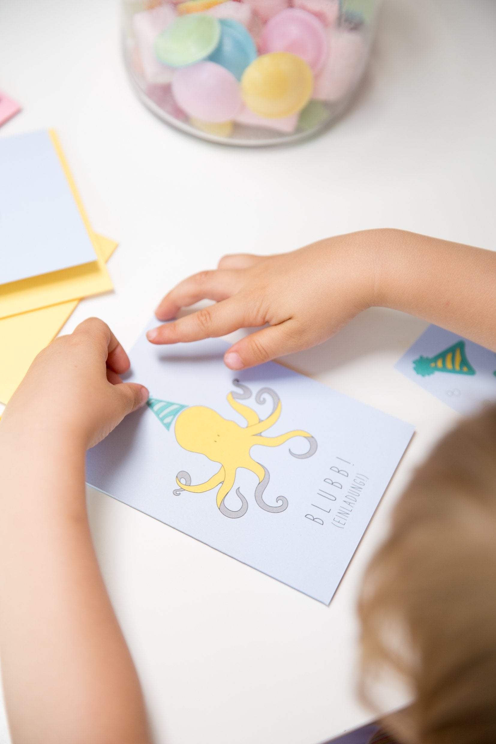 Einladungskartenset für Kindergeburtstag &quot;Party Animal-Krake&quot; - MyPrettyCircus - PA-4OCT1701-LB