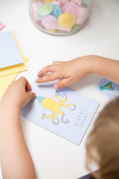 Einladungskartenset für Kindergeburtstag &quot;Party Animal-Krake&quot; - MyPrettyCircus - PA-4OCT1701-LB