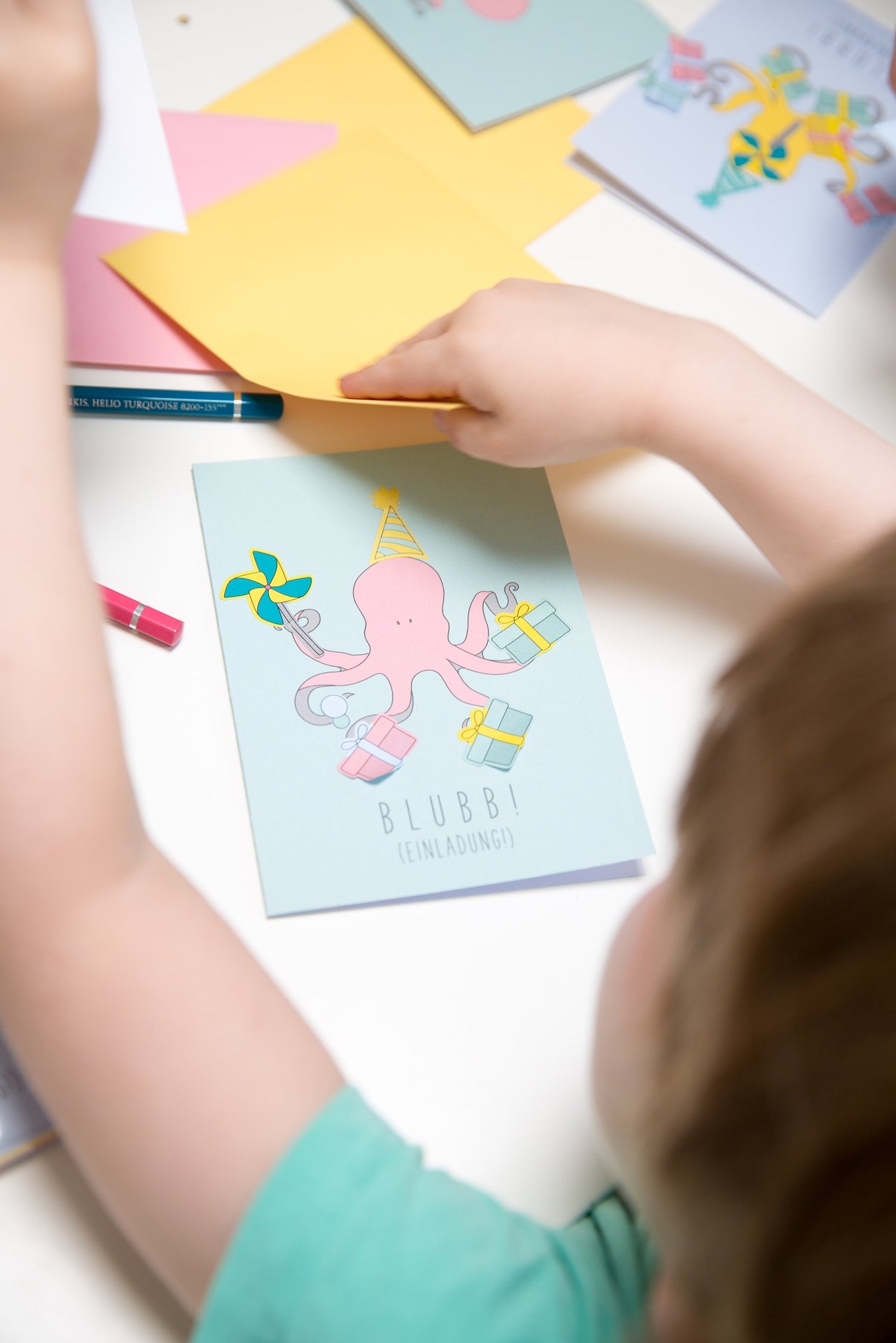 Einladungskartenset für Kindergeburtstag &quot;Party Animal-Krake&quot; - MyPrettyCircus - PA-4OCT1701-LB