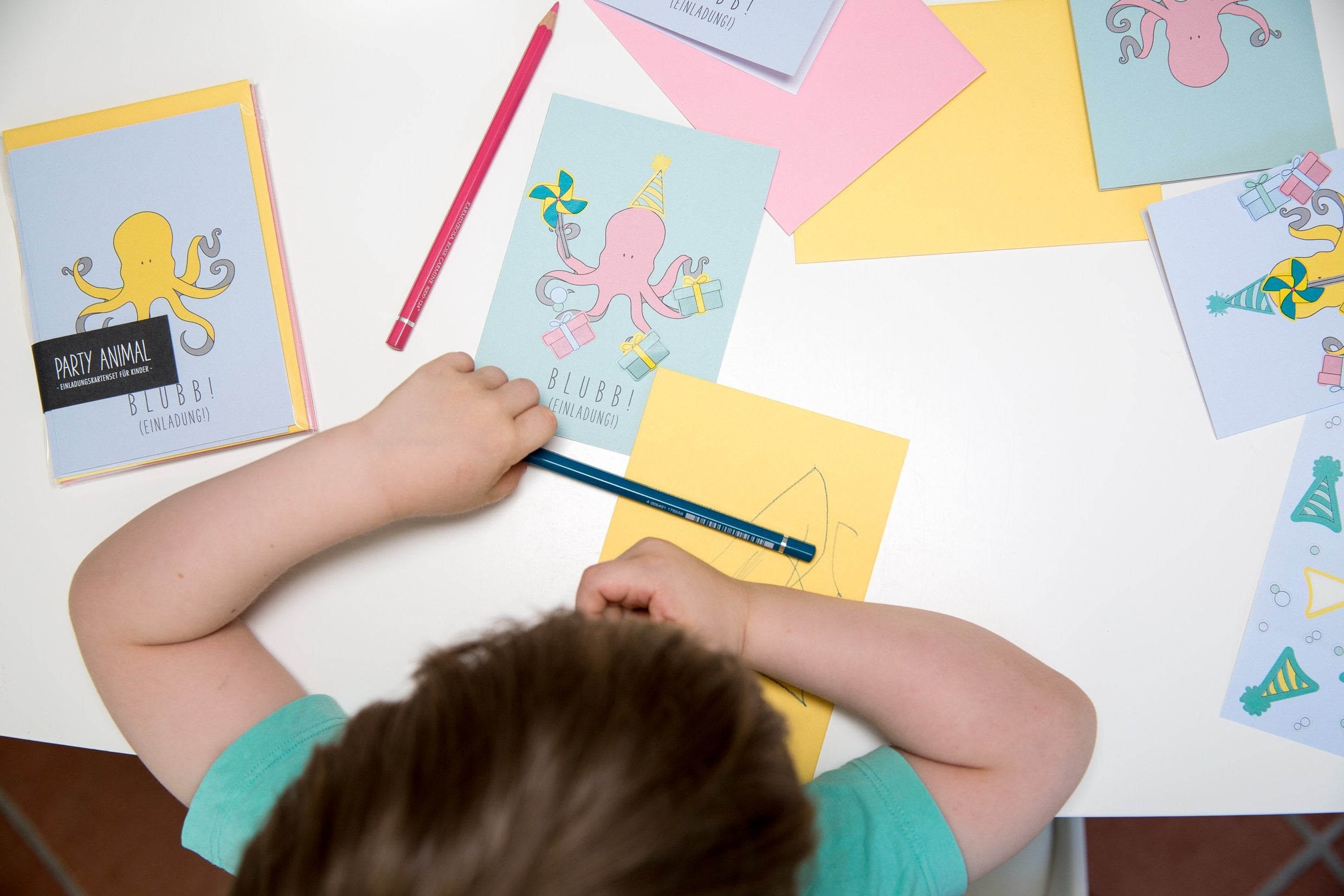 Einladungskartenset für Kindergeburtstag &quot;Party Animal-Krake&quot; - MyPrettyCircus - PA-4OCT1701-LB