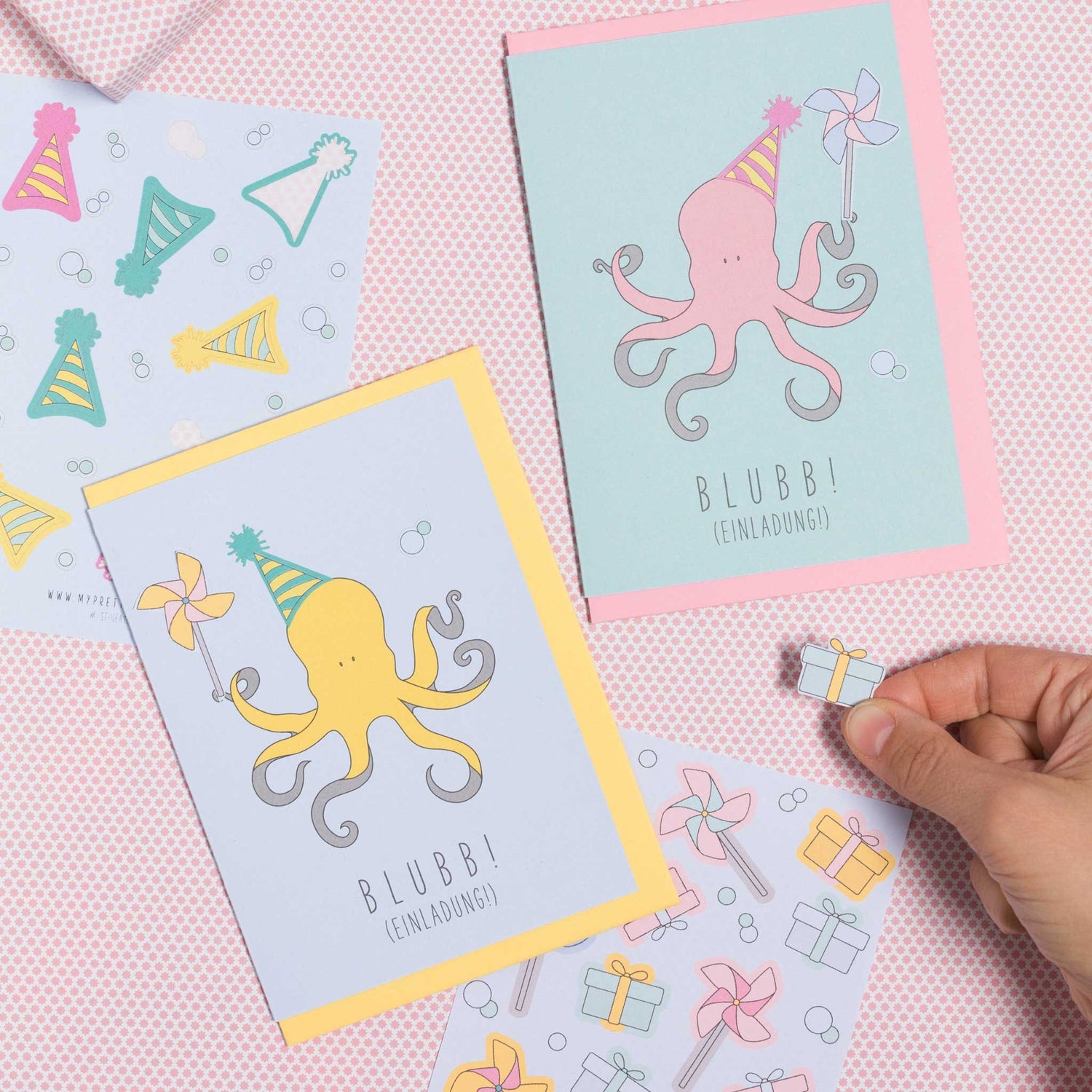 Einladungskartenset für Kindergeburtstag &quot;Party Animal-Krake&quot; - MyPrettyCircus - PA-4OCT1701-LB